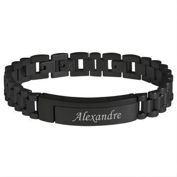 Pulsera negra de acero inoxidable con grabado - 2948