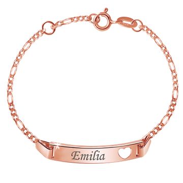 Pulsera con corazón de plata rosada personalizada - 2926