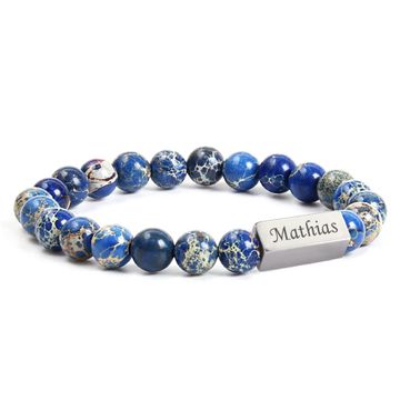 Pulsera de cuentas de cuarzo azul con grabado - 2647