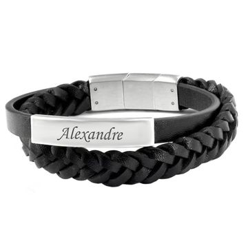 Pulsera de cuero con placa personalizable - 1875