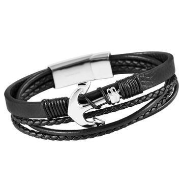 Brazalete de cuero negro Ancla con grabado - 2036