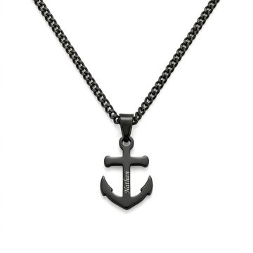 Colgante ancla de acero inoxidable negro con grabado - 2962